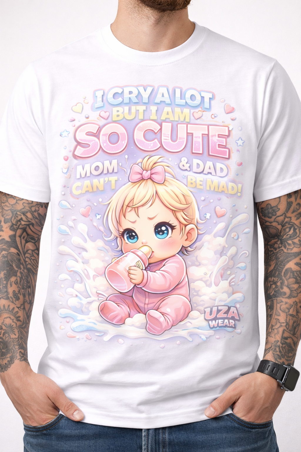 UZA Wear “So Cute” Baby Girl Tee (White)